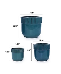 Clihome Handmade Glazed Ceramic Planter Set of 3, 15/12/9 Inch Diameter,for Monstera and Fiddle Leaf Fig Outdoor Garden & Indoor Staircase Use,Teal