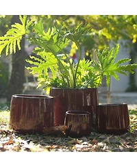Clihome Handmade Ceramic Flower Pot Set of 4, 7/9/11/14 Inch Diameter, Deep Speckled Glaze for All Flowers, Indoor/Outdoor Use on Windowsill