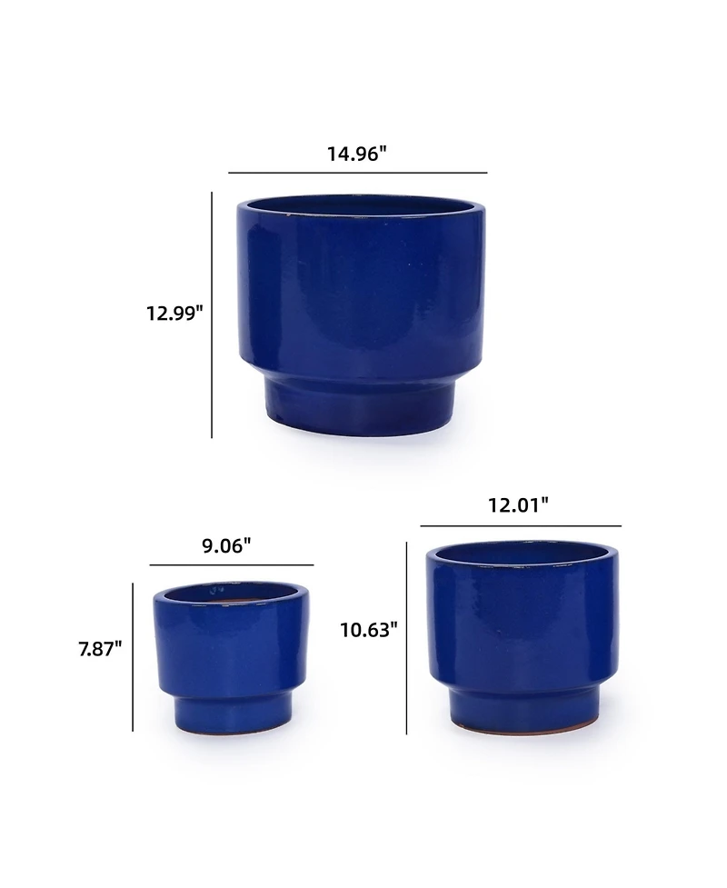 Clihome Handmade Solid Glazed Ceramic Planter Set of 5, 15/13/12/9/8 Inch Diameter, for Outdoor Garden & Indoor Staircase Use