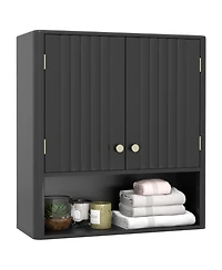 Gymax Bathroom Wall Cabinet w/Fluted Doors Adjustable Shelf Open Storage Cube Beige