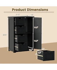 Gymax Bathroom Cabinet Floor Standing Storage Cabinet w/ 4 Drawers 1 Enclosed Cabinet