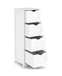 Gymax Bathroom Floor Cabinet Freestanding Narrow Side Storage Organizer w/ 4 Drawers
