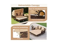 Boyel Living Outdoor Daybed with Retractable Canopy Pe Wicker Rattan Patio Lounger