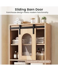 Gymax 59'' Farmhouse Bathroom Floor Cabinet w/Sliding Barn Door and Shelves for Kitchen