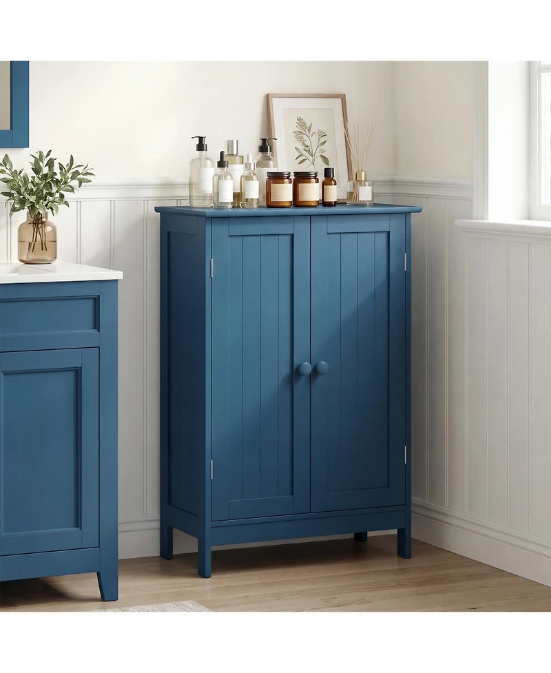Gymax Bathroom Cabinet Wooden Storage Cabinet w/ 2 Doors and 3-Level Adjustable Shelf