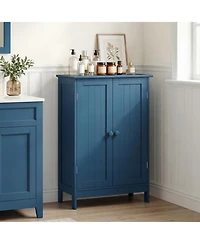 Gymax Bathroom Cabinet Wooden Storage Cabinet w/ 2 Doors and 3-Level Adjustable Shelf