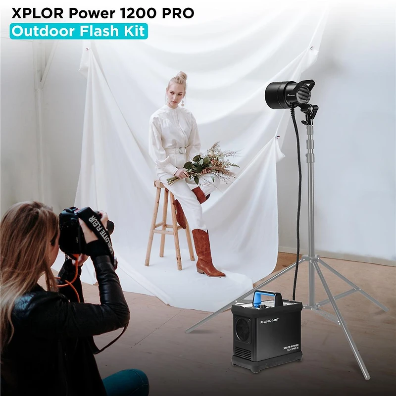 Flashpoint Xplor Power 1200 Pro R2 Ttl Flash Strobe Light with 36V/2600mAh 96.6 Li-Ion Battery, 1200WS Studio Light with Cob Led Modeling Lamp