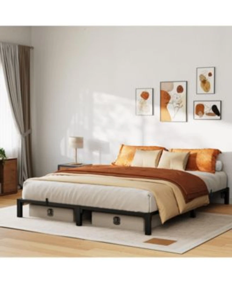 Homfan Heavy Duty Metal Platform Bed Frame 8 Inch Height Reinforced Iron Slats Legs 800 Lbs Capacity Noise Free