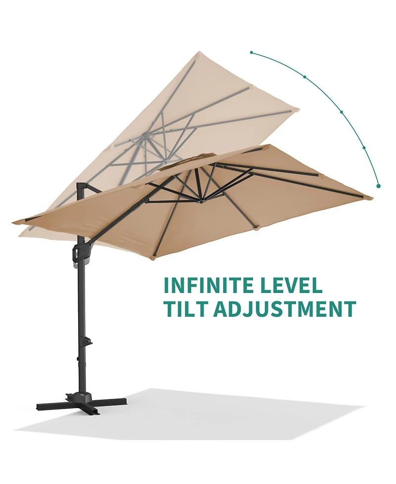 gaomon 10x10FT Heavy Duty Aluminum Cantilever Patio Umbrella, 360degree(s) Rotating Offset, Tan No Base