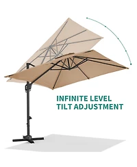 gaomon 10x10FT Heavy Duty Aluminum Cantilever Patio Umbrella, 360degree(s) Rotating Offset, Tan No Base