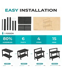 Yigii Outdoor gardening 3-tier shelf with angled legs and hooks