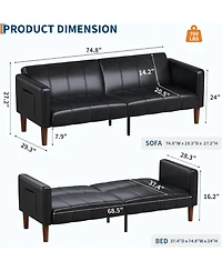 gaomon Futon Sofa Bed, 75-Inch Modern Faux Leather Convertible Couch, Mid-Century Loveseat for Small Space, Living Room, Bedroom.