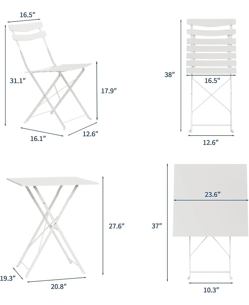 GarveeLife 3-Piece Folding Patio Bistro Set, Outdoor Metal Table and 2 Chairs, Weather-Resistant, Space-Saving Compact Furniture for Garden, Yard