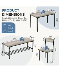 Yiortwo 4-Piece Dining Table Set with Bench, 2 Chairs and Storage Shelf