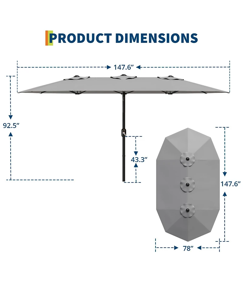 gaomon 13FT 3-Head Outdoor Patio Umbrella for Poolside, Lawn and Backyard, Without Base