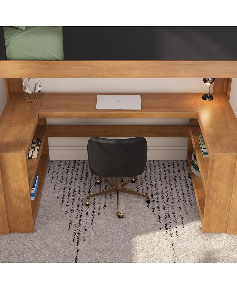 Max and Lily Mid-Century Modern Twin Loft Bed with Wraparound Desk and Shelves