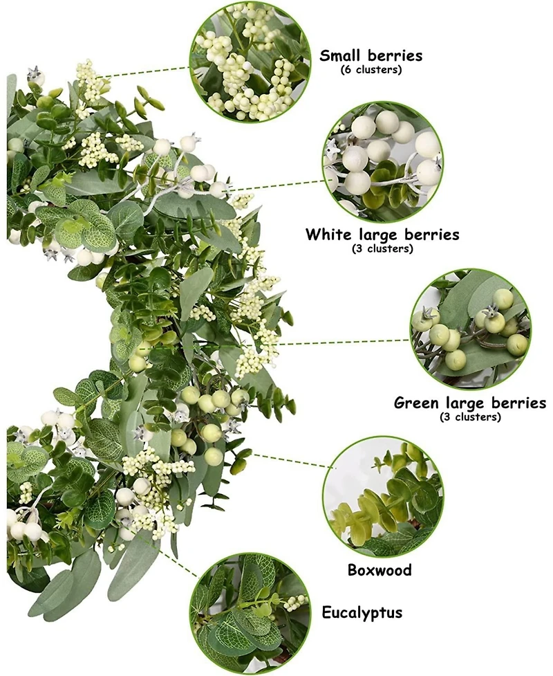 Gnuadz 18" Eucalyptus Boxwood Berry Wreath Front Door Decor
