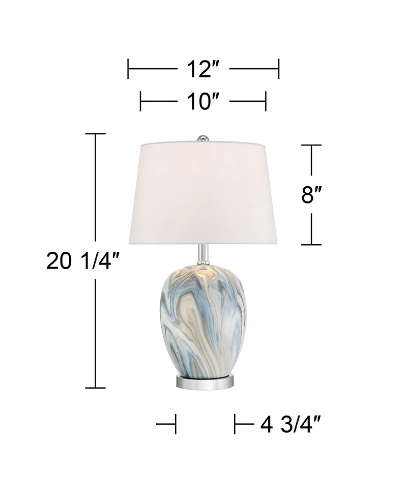 360 Lighting Travis Small Modern Coastal Accent 3-Way Table Lamp Marble Finish Ceramic Single Living Room Bedroom