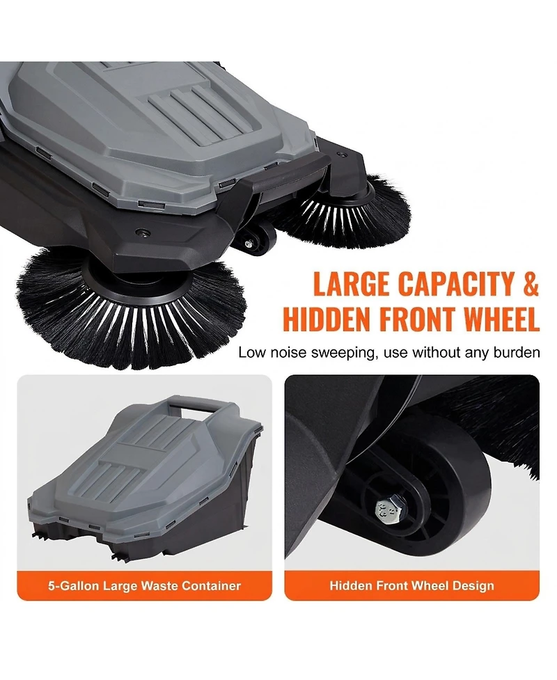 Sugift Walk-behind Hand Push Floor Sweeper, 25.6 inch Sweeping Width, Manual, Adjustable