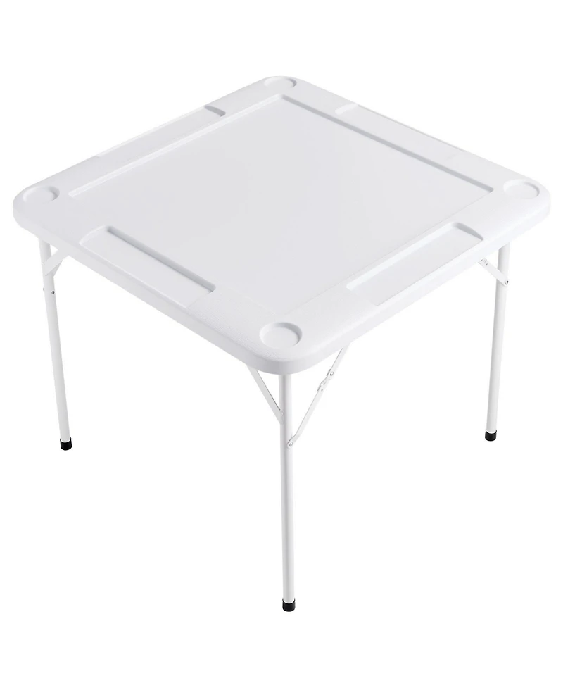 Mecale 35.4" Square Folding Mahjong Table for 4 Players, Cup Holders & Chip Trays, Includes Domino Set, Portable Game Table, White