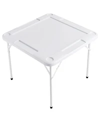 Mecale 35.4" Square Folding Mahjong Table for 4 Players, Cup Holders & Chip Trays, Includes Domino Set, Portable Game Table, White