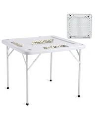 Mecale 35.4" Square Folding Mahjong Table for 4 Players, Cup Holders & Chip Trays, Includes Domino Set, Portable Game Table, White