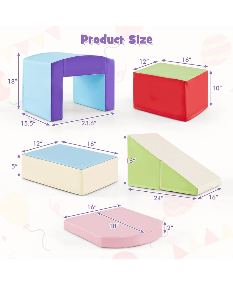 Mecale 6-Piece Foam Climbing Blocks Set with Tunnel for Toddlers