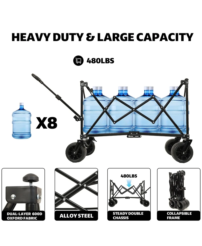 Mondawe 480lbs Collapsible Storage Wagon Utility Carts with Mosquito Net & Removable Canopy