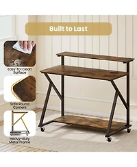 Mecale Rolling Computer Desk with Charging Station and Monitor Shelf, Home Office Storage Desk