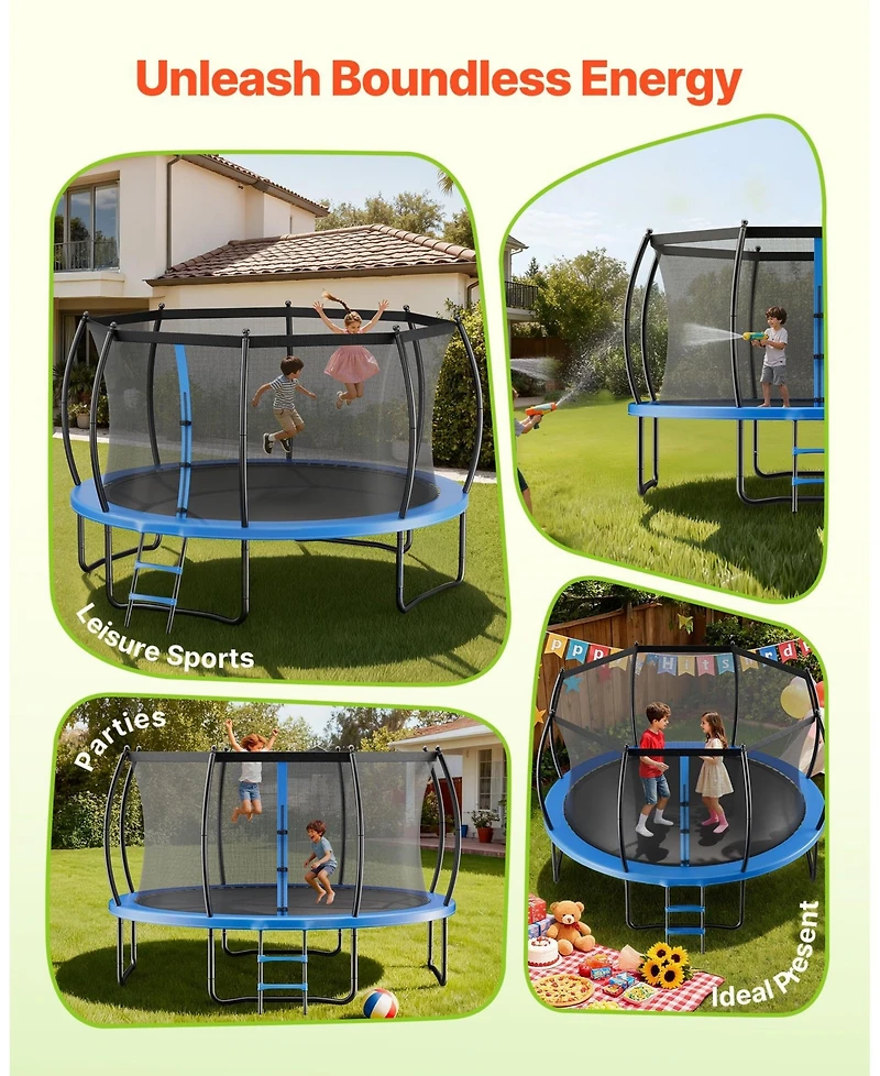 Mecale 10 Ft Recreational Trampoline with Safety Net Thickened Pad