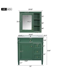 Sillysis 30 Inch Modern Bathroom Vanity with Mirror Cabinet, Solid Wood and Mdf, Ceramic Sink, Ample Storage for Home Bath