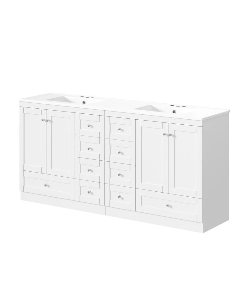 Sillysis 72 Inch Double Sink Bathroom Vanity, Freestanding Modern Mdf Cabinet with Soft Close Drawers and Ceramic Sinks
