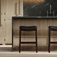 Flynama Bar Height Wood Bar Stool with Faux Leather Seat