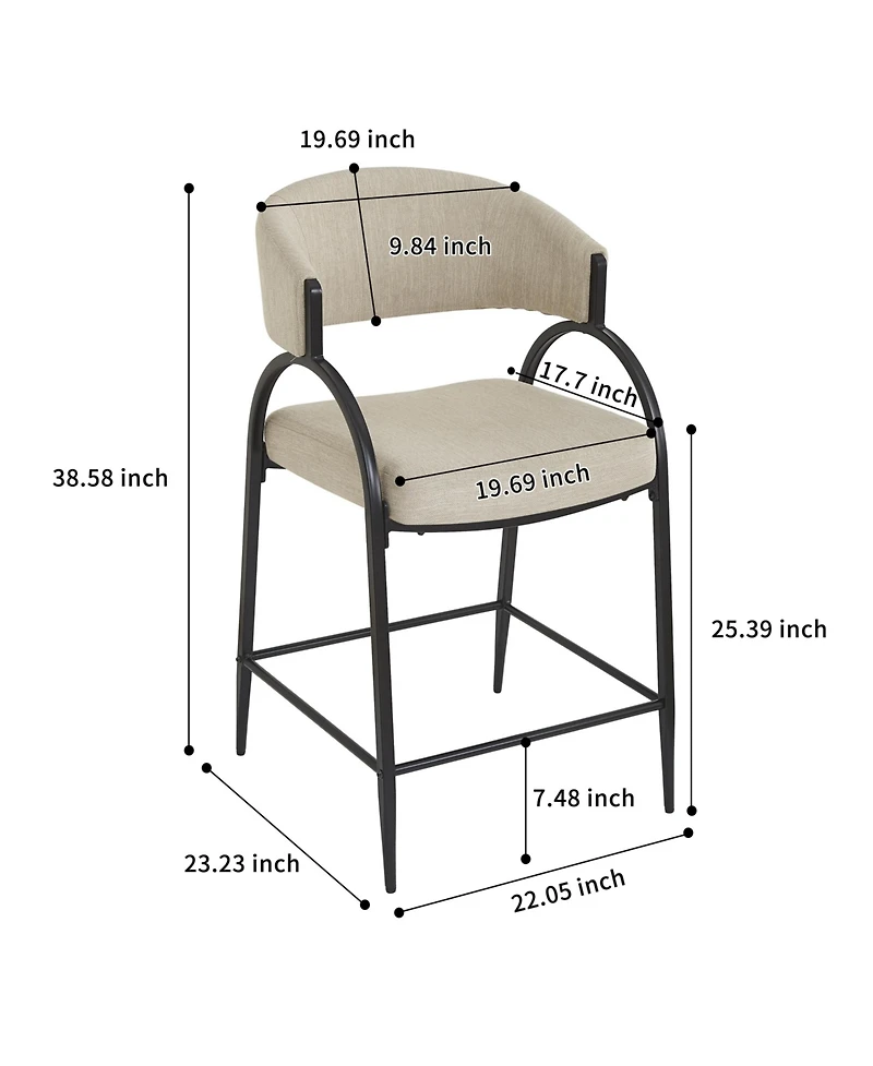 flynama Modern Fabric Bar Stools Set of 2 with Back, Metal Frame