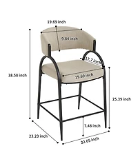 flynama Modern Fabric Bar Stools Set of 2 with Back, Metal Frame
