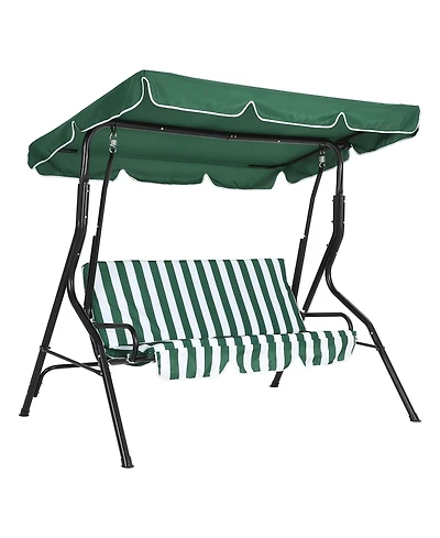 GarveeLife 3-Seat Patio Swing Chair with Adjustable Canopy Thick Waterproof Cushions, Heavy-Duty Steel Frame Outdoor Glider Bench for Yard