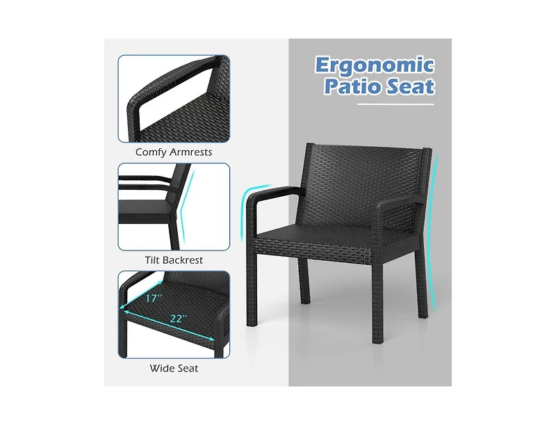 Boyel Living 3 Piece Patio Furniture Set with 2 Modern Rattan Armchair and 25 Inch Square Side Table