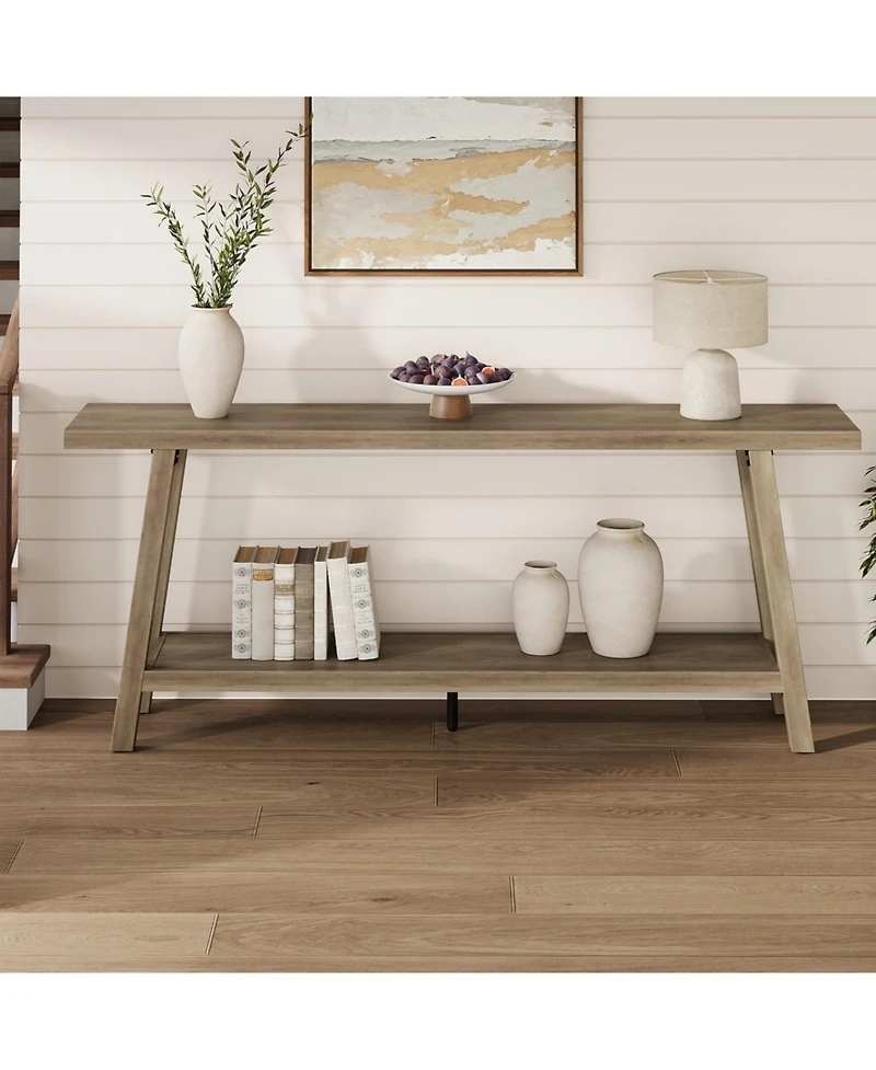 gaomon 70.8" Extra Long Console Table, 2 Tier Narrow Sofa Table for Behind Couch, Entryway Hallway Living Room, Farmhouse Style