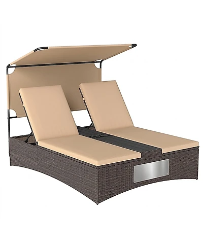 2-Person Pe Rattan Patio Daybed with Adjustable Backrests
