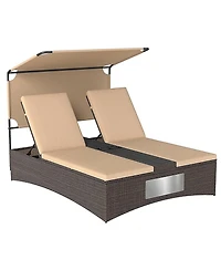 2-Person Pe Rattan Patio Daybed with Adjustable Backrests