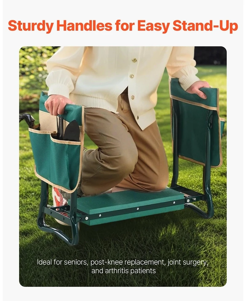 Sugift Folding Garden Kneeler Seat with 2 Tool Bags and 18mm Eva Foam Cushion