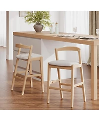 Rainsken 30" H Upholstered Bar Stools Set of 2, Classic Rubber Wood Counter Height Chairs with Backrest and Footrests for Kitchen Island
