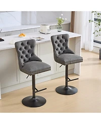 Rainsken Pu Leather Swivel Bar Stools Set of 2, Adjustable Counter Height Chairs with Tufted Design and Nailhead Trim for Kitchen Island, Home Pub