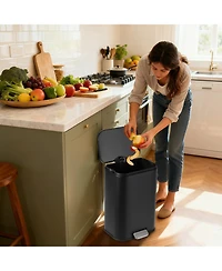 Gaomon Dual Compartment Step Trash Can, 2 x 30L Stainless Steel Recycle Bin with Independent Lids and Removable Inner Buckets