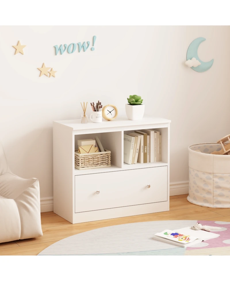 Rainsken Kids Toy Organizers and Storage, Toddlers Bookcase with Drawer, Wooden Kids Cabinet, for Playrooms, Bedrooms and Nurseries
