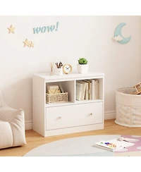 Rainsken Kids Toy Organizers and Storage, Toddlers Bookcase with Drawer, Wooden Kids Cabinet, for Playrooms, Bedrooms and Nurseries