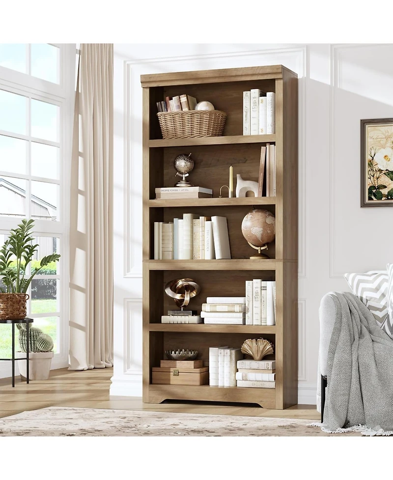 gaomon 75" Tall Farmhouse Bookshelf, 5 Tier Open Bookcase with Adjustable Shelves and Anti-Tip Design for Living Room
