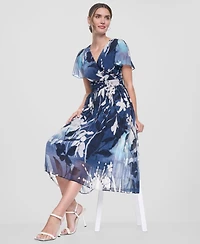 Dkny Women's Flutter-Sleeve Release Pleat Midi Dress
