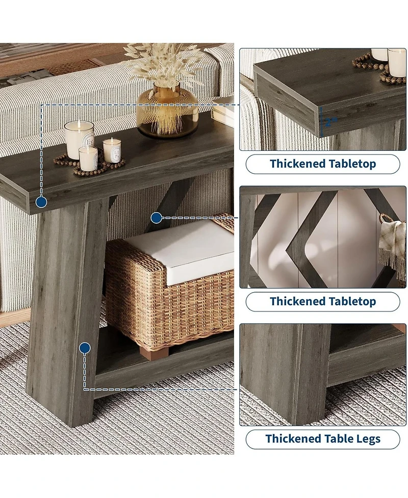 gaomon 70.9 Inch All-Wood Console Table, Ultra-Stable Trapezoid Leg Sofa Table Behind Couch, 2-Tier Extra Long Entryway Table
