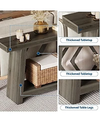 gaomon 70.9 Inch All-Wood Console Table, Ultra-Stable Trapezoid Leg Sofa Table Behind Couch, 2-Tier Extra Long Entryway Table